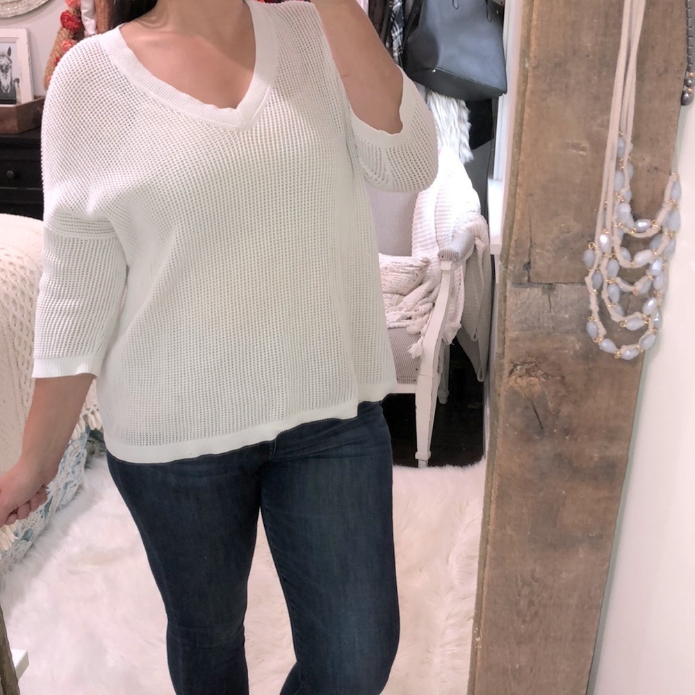 Cabi size small white open knit cotton sweater top